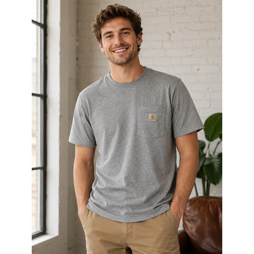 Carhartt Mens K87 Workwear Pocket T-Shirt Heather Gray Short Sleeve Size S 4/6